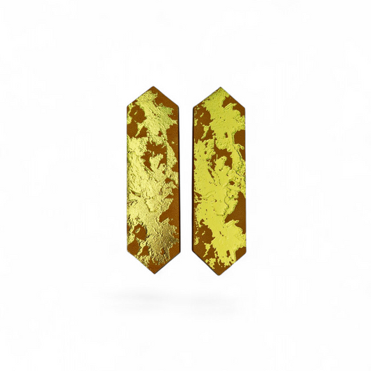 LEATHER EARRINGS JOHANNA - BROWN AND GOLD