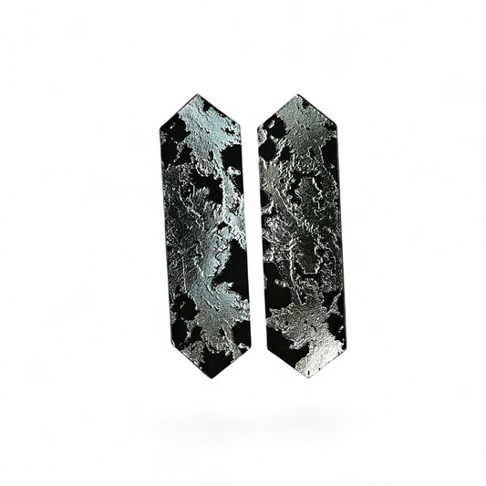 LEATHER EARRINGS JOHANNA - BLACK AND SILVER