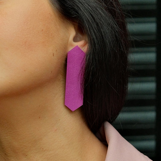 LEATHER EARRINGS JOHANNA - FUCHSIA